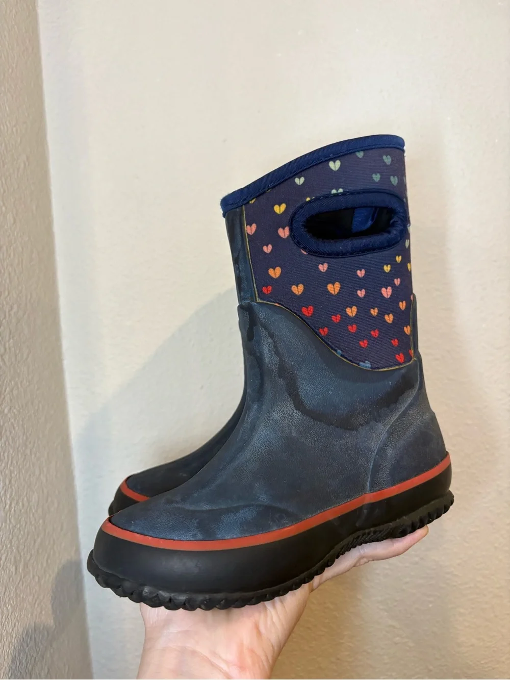 Kids Navy Heart-Print Rain Boots